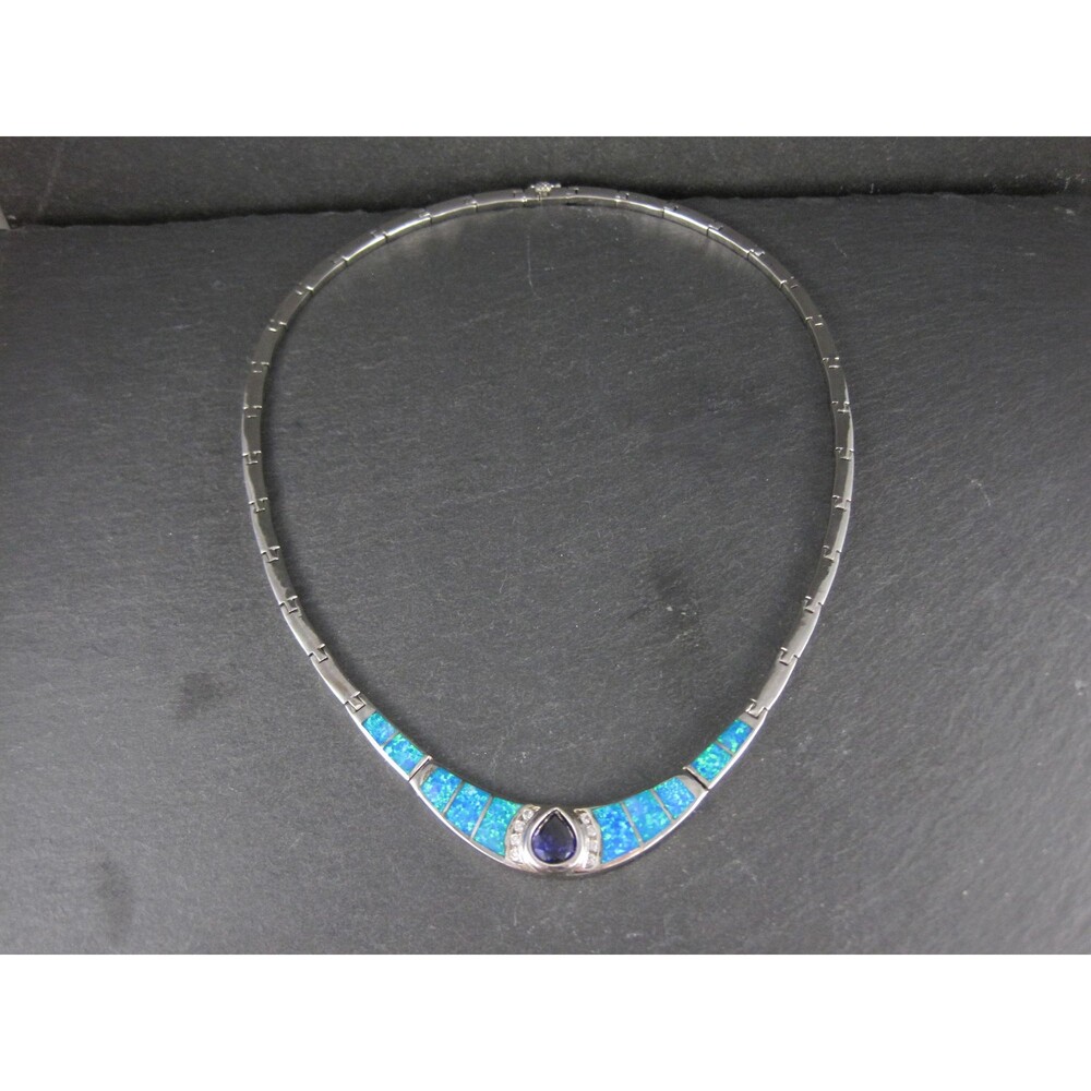 Estate Sterling Opal Inlay Amethyst Necklace